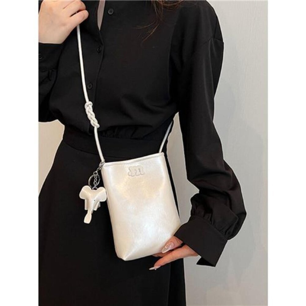 Minimalist PU Leather Crossbody Bag with Elephant Charm